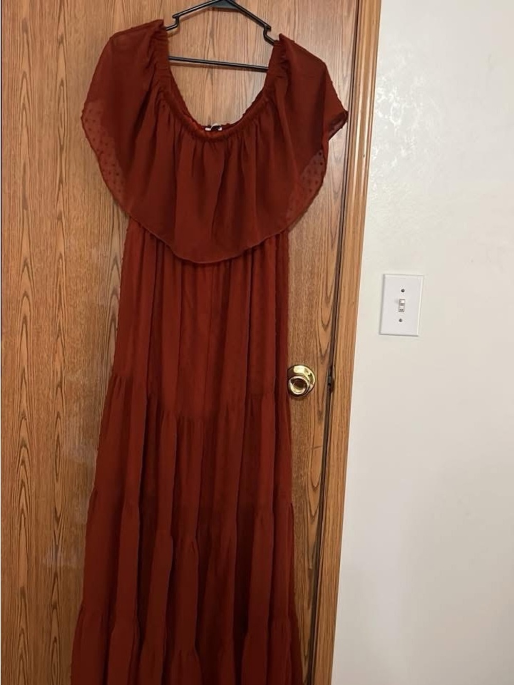 Rust orange Tiered Maxi Dress with Ruffle Collar